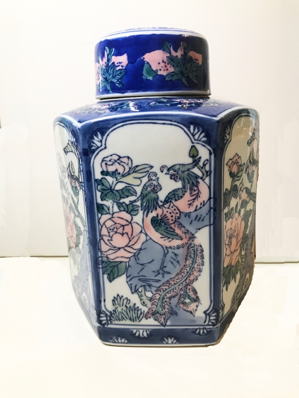 Vintage Oriental Porcelain Hand-painted Ginger Jar